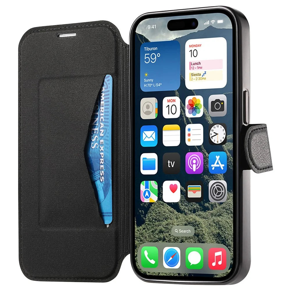CASENEO For iPhone 16 Case with Lens Film TPU Inner Shell Detachable Leather Phone Cover - Black - 2