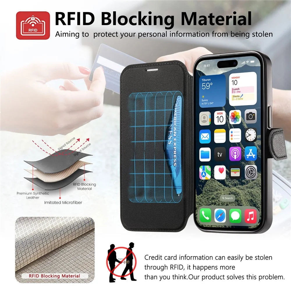 CASENEO For iPhone 16 Pro Max Case with Lens Film TPU Inner Shell Detachable Leather Phone Cover - Black - 7