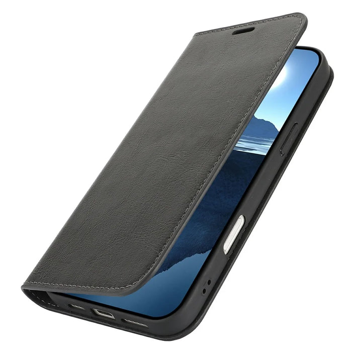 For iPhone 16 Plus Case Crazy Horse Texture Split Leather Wallet Phone Cover - Black - 4