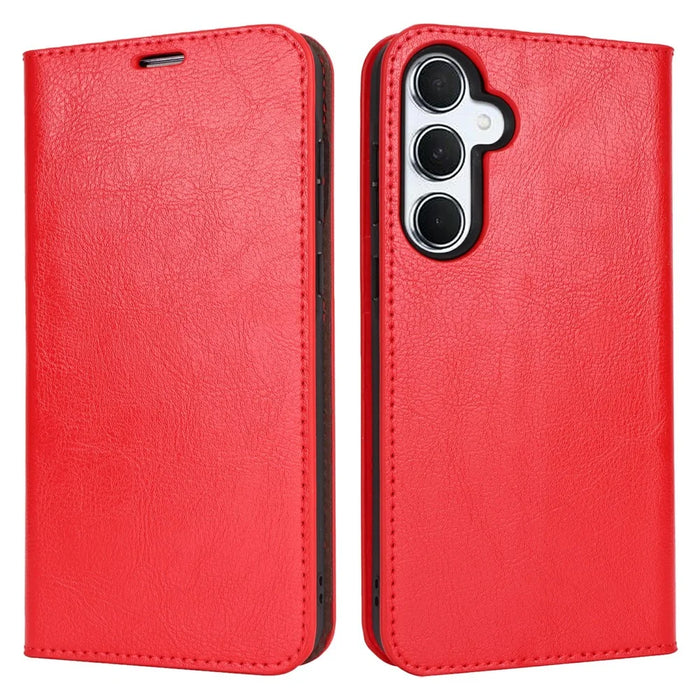 For Samsung Galaxy S24 FE Case Crazy Horse Texture Split Leather Wallet Phone Cover - Red - 1