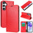 For Samsung Galaxy S24 FE Case Crazy Horse Texture Split Leather Wallet Phone Cover - Red - 7