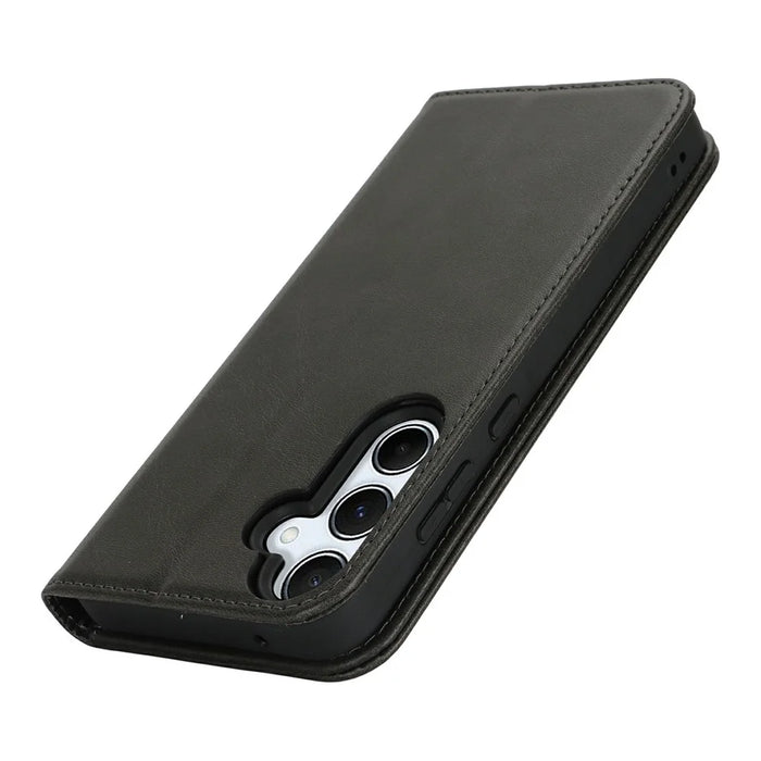 For Samsung Galaxy S24 FE Case PU Leather Calf Textured Magnetic Closing Smart Phone Cover - Black - 4