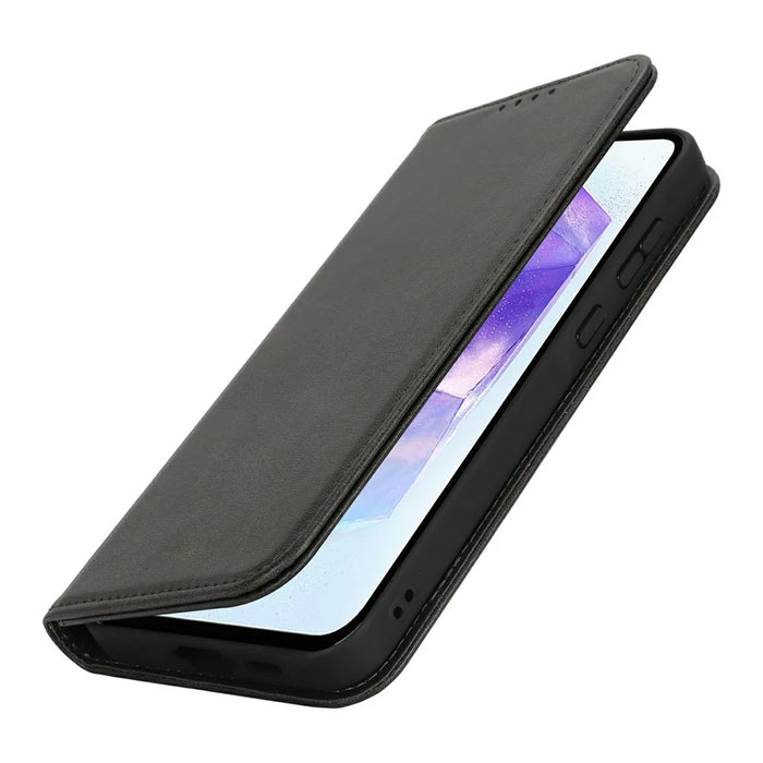 For Samsung Galaxy S24 FE Case PU Leather Calf Textured Magnetic Closing Smart Phone Cover - Black - 5
