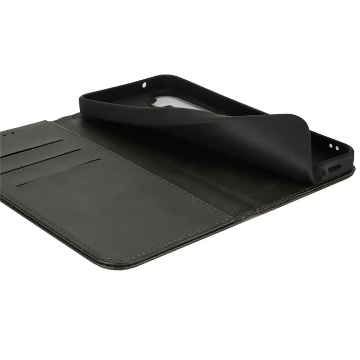For Samsung Galaxy S24 FE Case PU Leather Calf Textured Magnetic Closing Smart Phone Cover - Black - 6