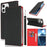 For iPhone 16 Pro Max Wallet Case Genuine Cow Leather Phone Cover Litchi Texture - Black - 5