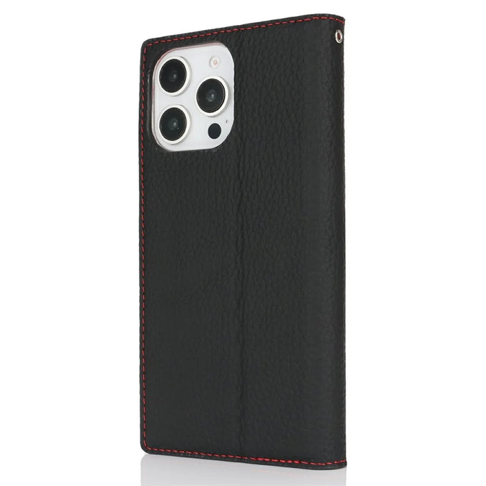 For iPhone 16 Pro Max Wallet Case Genuine Cow Leather Phone Cover Litchi Texture - Black - 7