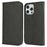 For iPhone 16 Pro Case PU Leather Calf Textured Magnetic Closing Smart Phone Cover - Black - 1