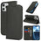 For iPhone 16 Pro Case PU Leather Calf Textured Magnetic Closing Smart Phone Cover - Black - 5