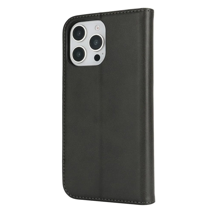 For iPhone 16 Pro Case PU Leather Calf Textured Magnetic Closing Smart Phone Cover - Black - 7