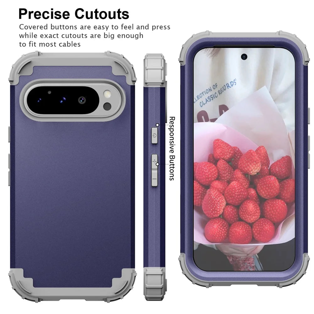 L-Style For Google Pixel 9 Pro Case Shockproof PC + TPU Phone Back Cover - Navy Blue  /  Dark Grey - 4