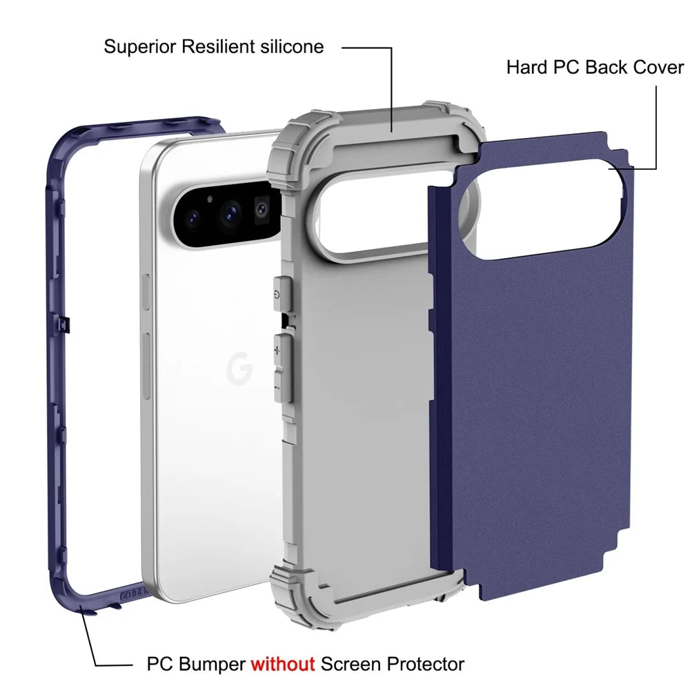L-Style For Google Pixel 9 Pro Case Shockproof PC + TPU Phone Back Cover - Navy Blue  /  Dark Grey - 7