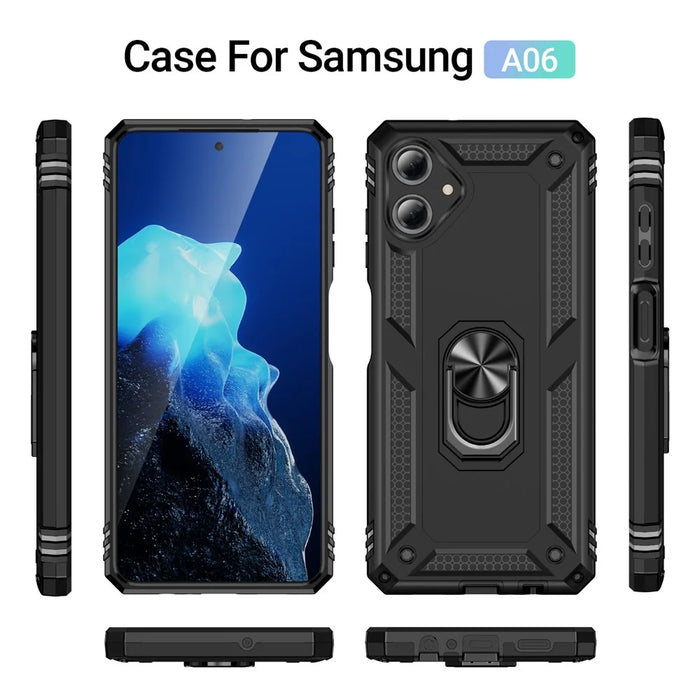 For Samsung Galaxy A06 4G Case PC+TPU Phone Cover with Rotary Ring Kickstand - Black - 2