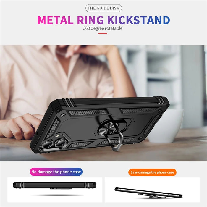For Samsung Galaxy A06 4G Case PC+TPU Phone Cover with Rotary Ring Kickstand - Black - 3