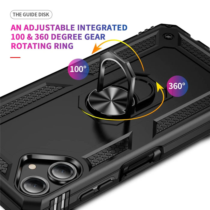 For Samsung Galaxy A06 4G Case PC+TPU Phone Cover with Rotary Ring Kickstand - Black - 4