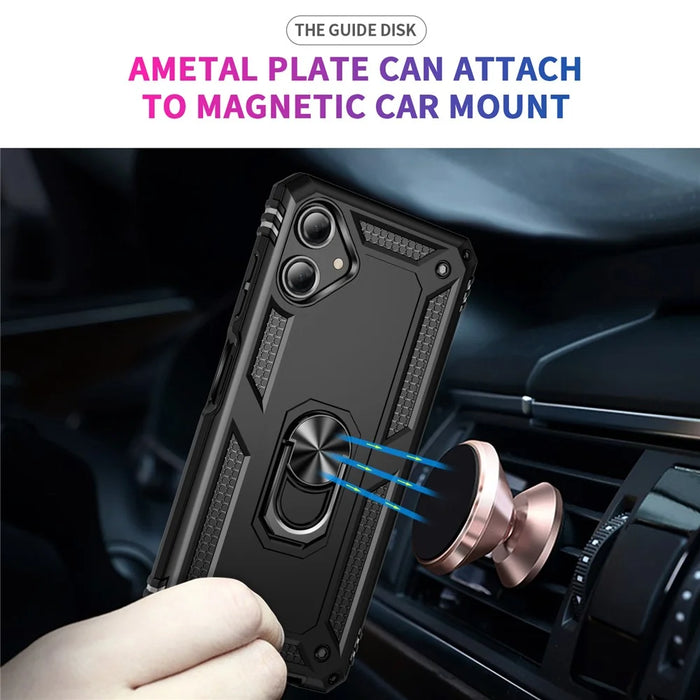 For Samsung Galaxy A06 4G Case PC+TPU Phone Cover with Rotary Ring Kickstand - Black - 5
