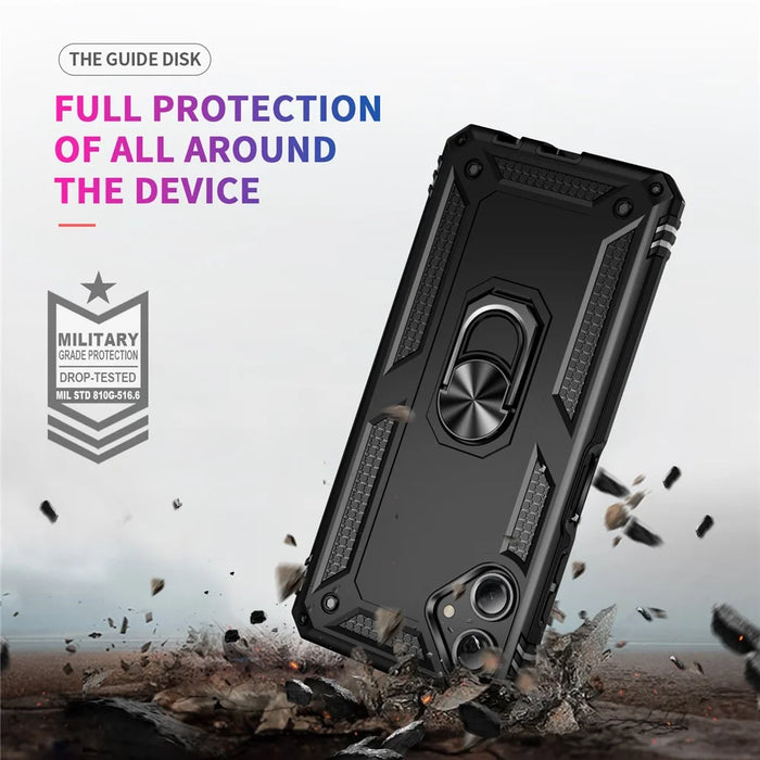 For Samsung Galaxy A06 4G Case PC+TPU Phone Cover with Rotary Ring Kickstand - Black - 6