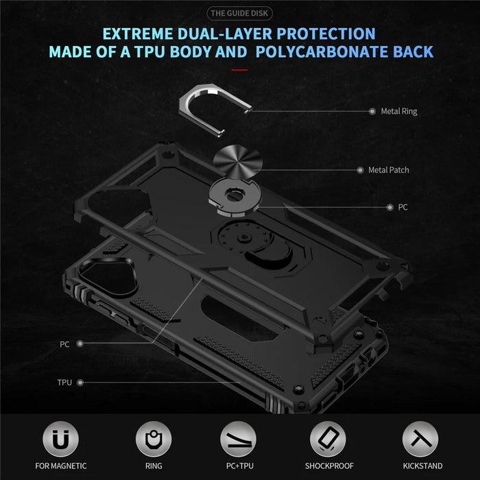 For Samsung Galaxy A06 4G Case PC+TPU Phone Cover with Rotary Ring Kickstand - Black - 7