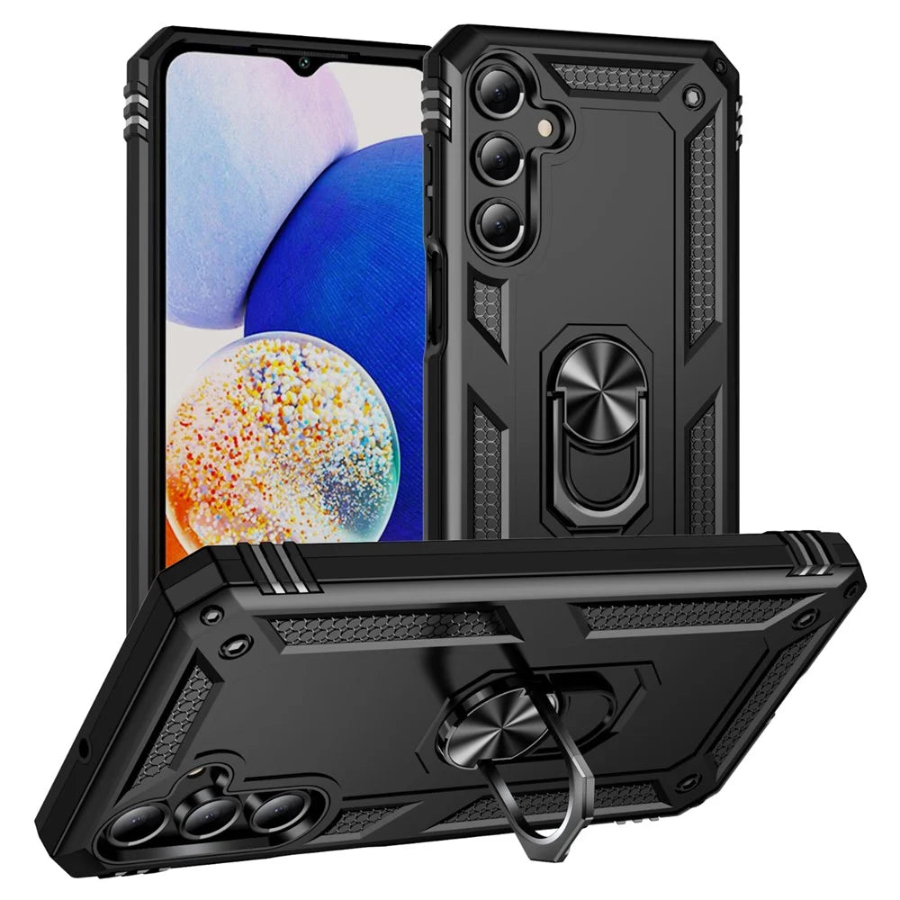 For Samsung Galaxy A16 5G / A16 4G Case PC+TPU Phone Cover with Rotary Ring Kickstand - Black - 1