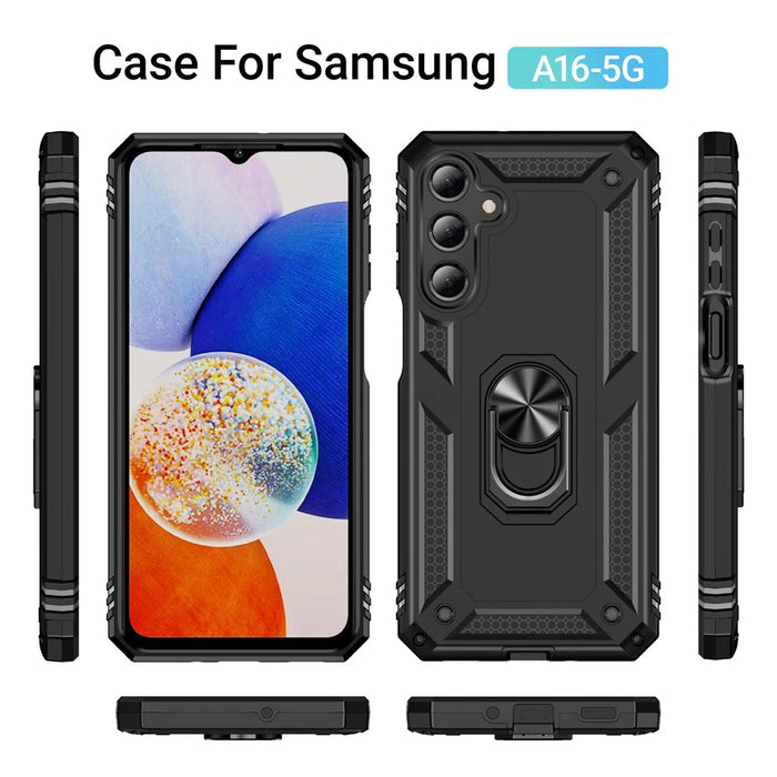 For Samsung Galaxy A16 5G / A16 4G Case PC+TPU Phone Cover with Rotary Ring Kickstand - Black - 2