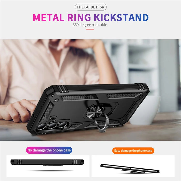For Samsung Galaxy A16 5G / A16 4G Case PC+TPU Phone Cover with Rotary Ring Kickstand - Black - 3