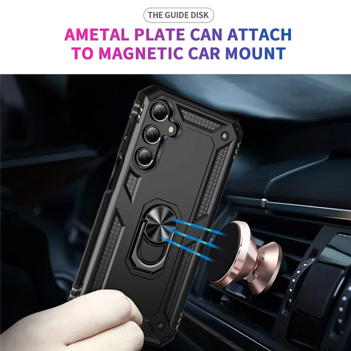 For Samsung Galaxy A16 5G / A16 4G Case PC+TPU Phone Cover with Rotary Ring Kickstand - Black - 5