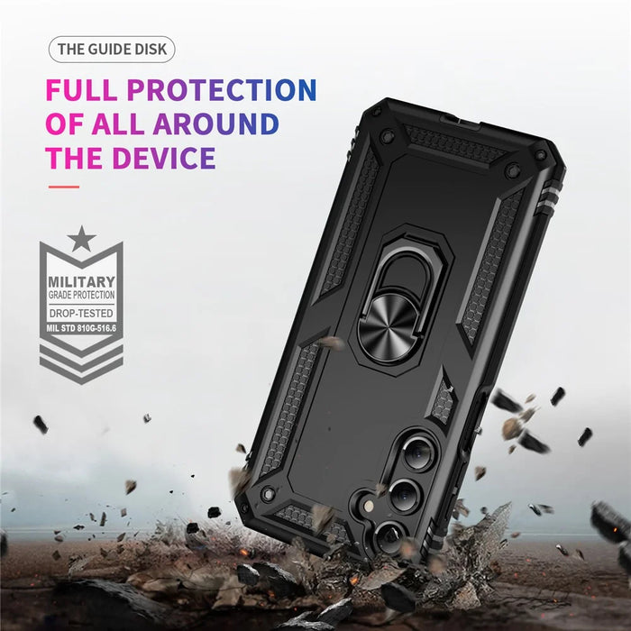 For Samsung Galaxy A16 5G / A16 4G Case PC+TPU Phone Cover with Rotary Ring Kickstand - Black - 6