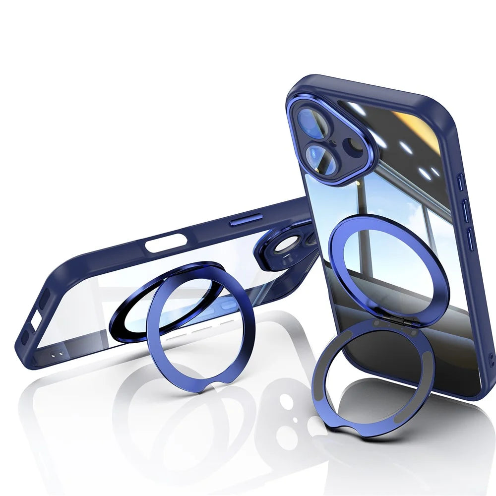 For iPhone 16 Case Rotatable Magnetic Kickstand TPU+PC Phone Cover with Lens Film - Blue - 2