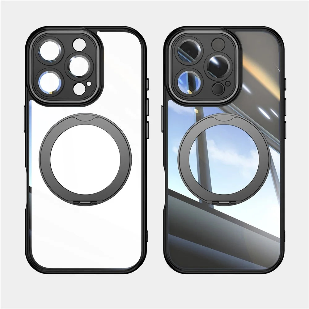 For iPhone 16 Pro Max Case Rotatable Magnetic Kickstand TPU+PC Phone Cover with Lens Film - Black - 3