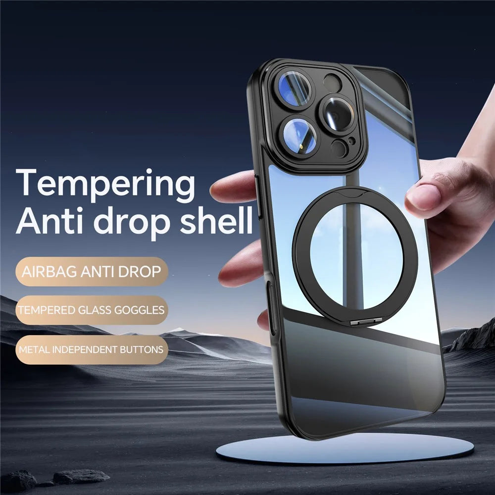 For iPhone 16 Pro Max Case Rotatable Magnetic Kickstand TPU+PC Phone Cover with Lens Film - Black - 4
