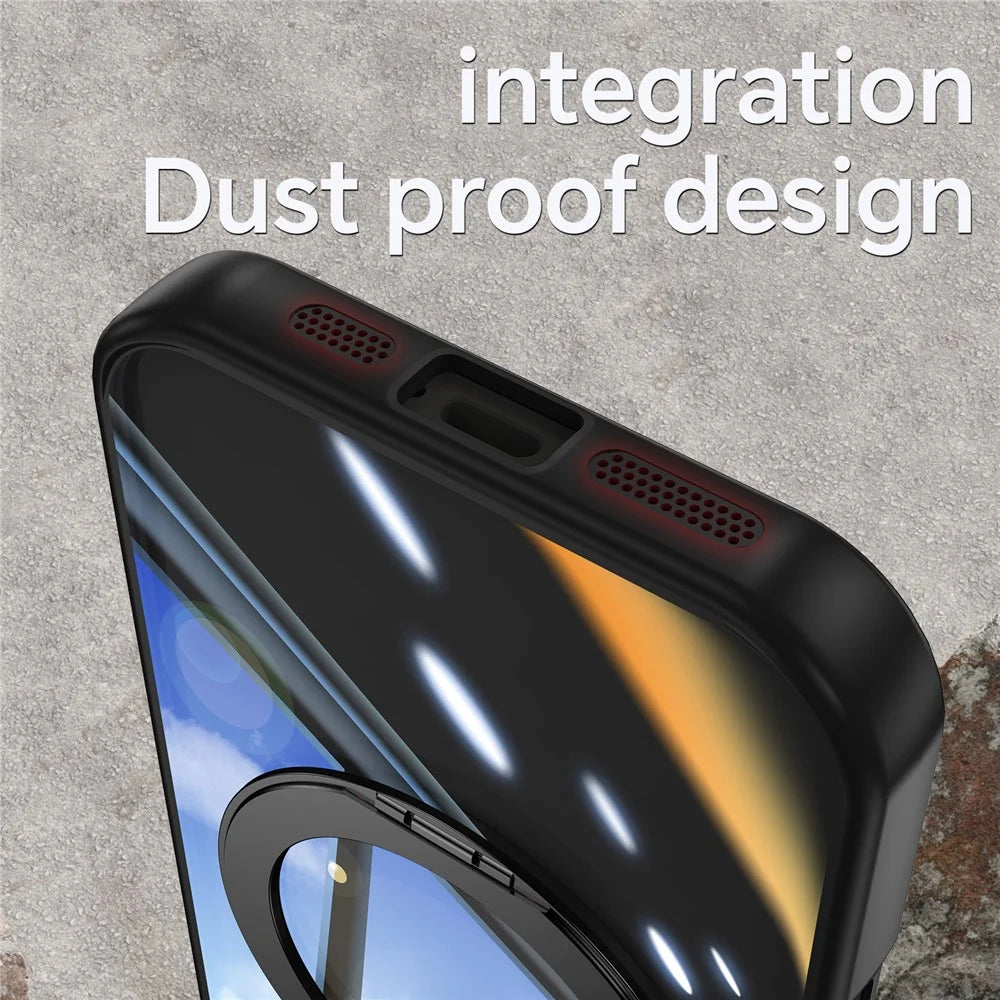 For iPhone 16 Pro Case Rotatable Magnetic Kickstand TPU+PC Phone Cover with Lens Film - Black - 6
