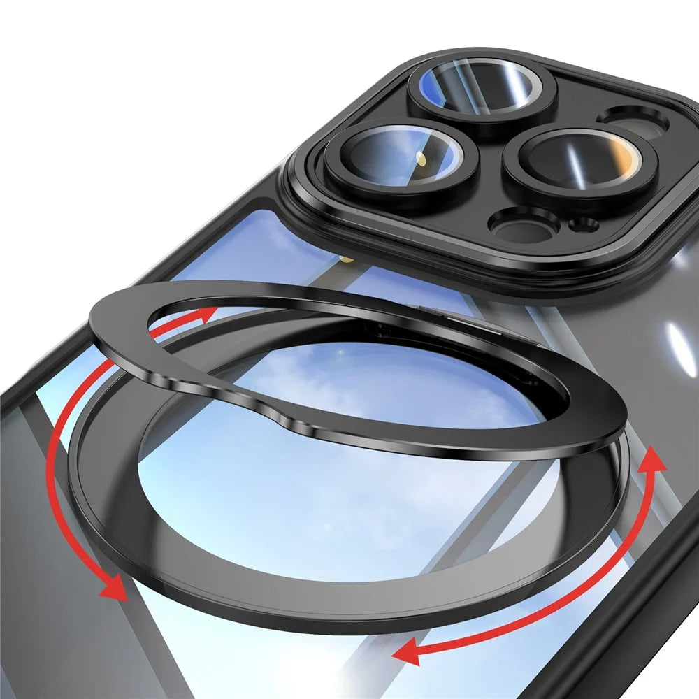 For iPhone 16 Pro Case Rotatable Magnetic Kickstand TPU+PC Phone Cover with Lens Film - Black - 7