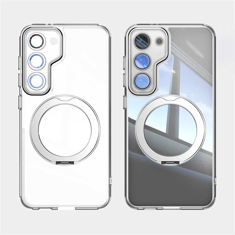 For Samsung Galaxy S23+ Case Rotatable Magnetic Kickstand TPU+PC Phone Cover with Lens Film - Transparent White - 3