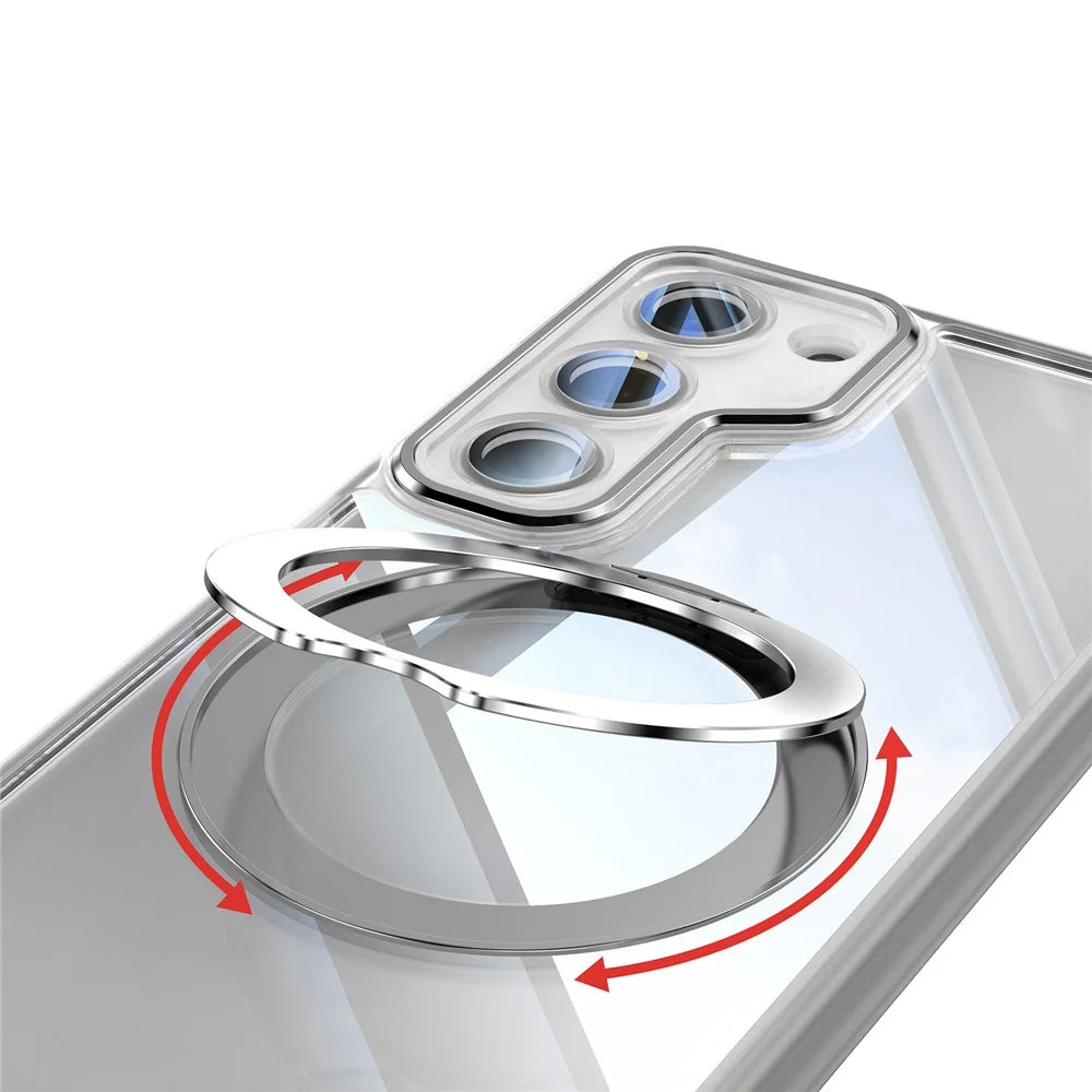 For Samsung Galaxy S23+ Case Rotatable Magnetic Kickstand TPU+PC Phone Cover with Lens Film - Transparent White - 7