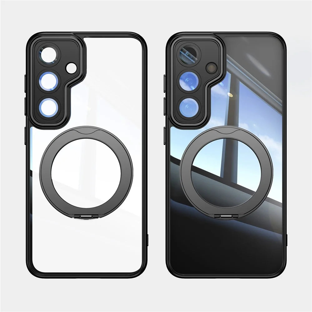 For Samsung Galaxy S24 Case Rotatable Magnetic Kickstand TPU+PC Phone Cover with Lens Film - Black - 3