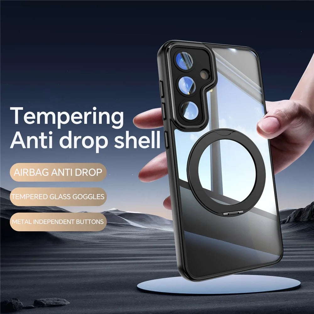 For Samsung Galaxy S24 Case Rotatable Magnetic Kickstand TPU+PC Phone Cover with Lens Film - Black - 4