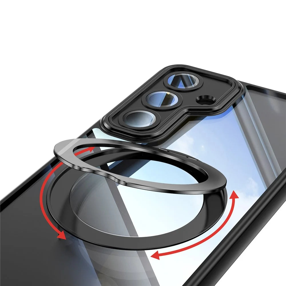 For Samsung Galaxy S24 Case Rotatable Magnetic Kickstand TPU+PC Phone Cover with Lens Film - Black - 7
