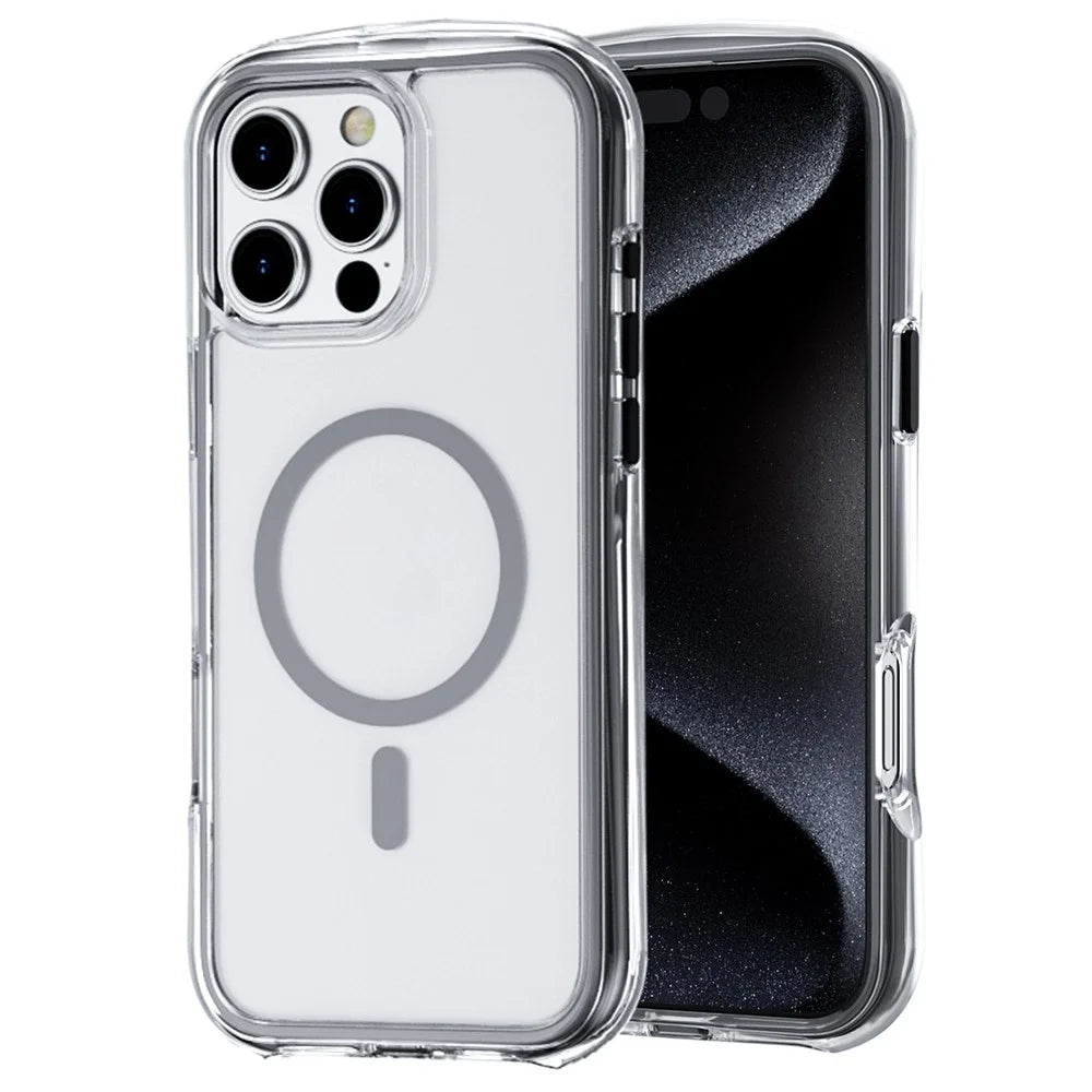 For iPhone 16 Pro Case Compatible with MagSafe Annular Airbags PC+TPU Phone Cover - Black - 1