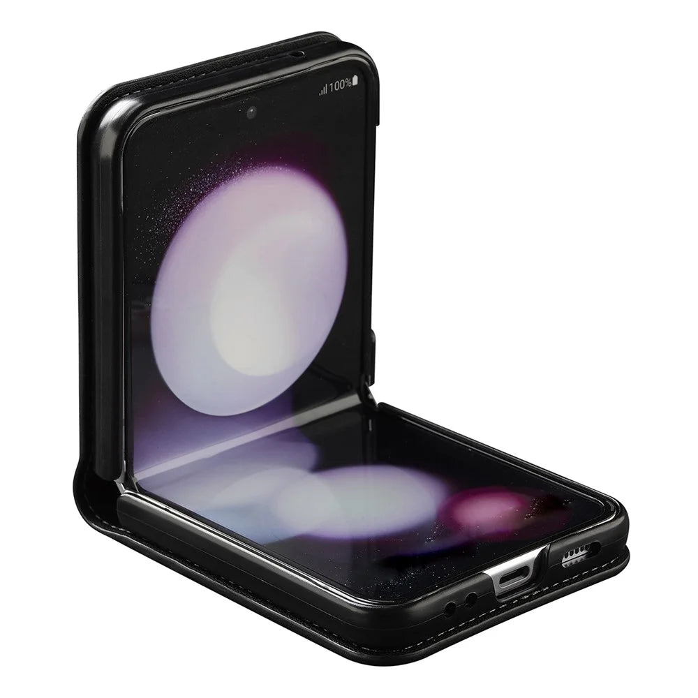 LC.IMEEKE for Samsung Galaxy Z Flip3 5G Case Leather+PC Phone Cover with Straps Card Slots - Black - 3