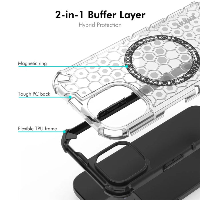 ENKAY HAT PRINCE For iPhone 14 Plus  Magnetic Case Honeycomb Design TPU+PC Phone Cover + Large Arc Edge Screen Protector - White - 2