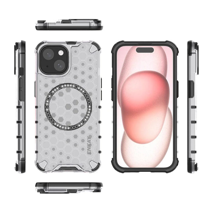 ENKAY HAT PRINCE For iPhone 14 Plus  Magnetic Case Honeycomb Design TPU+PC Phone Cover + Large Arc Edge Screen Protector - White - 6