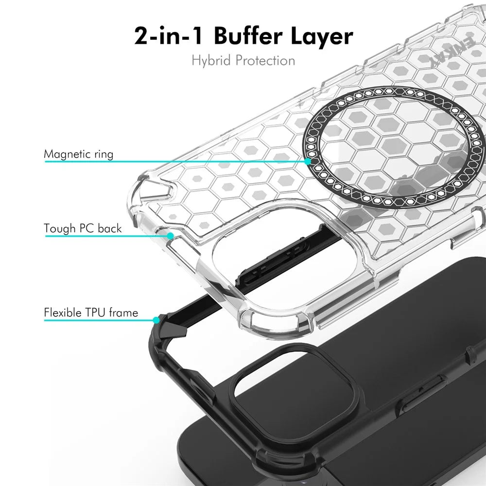 ENKAY HAT PRINCE For iPhone 14  Magnetic Case Honeycomb Design TPU+PC Phone Cover + Large Arc Edge Screen Protector - White - 2