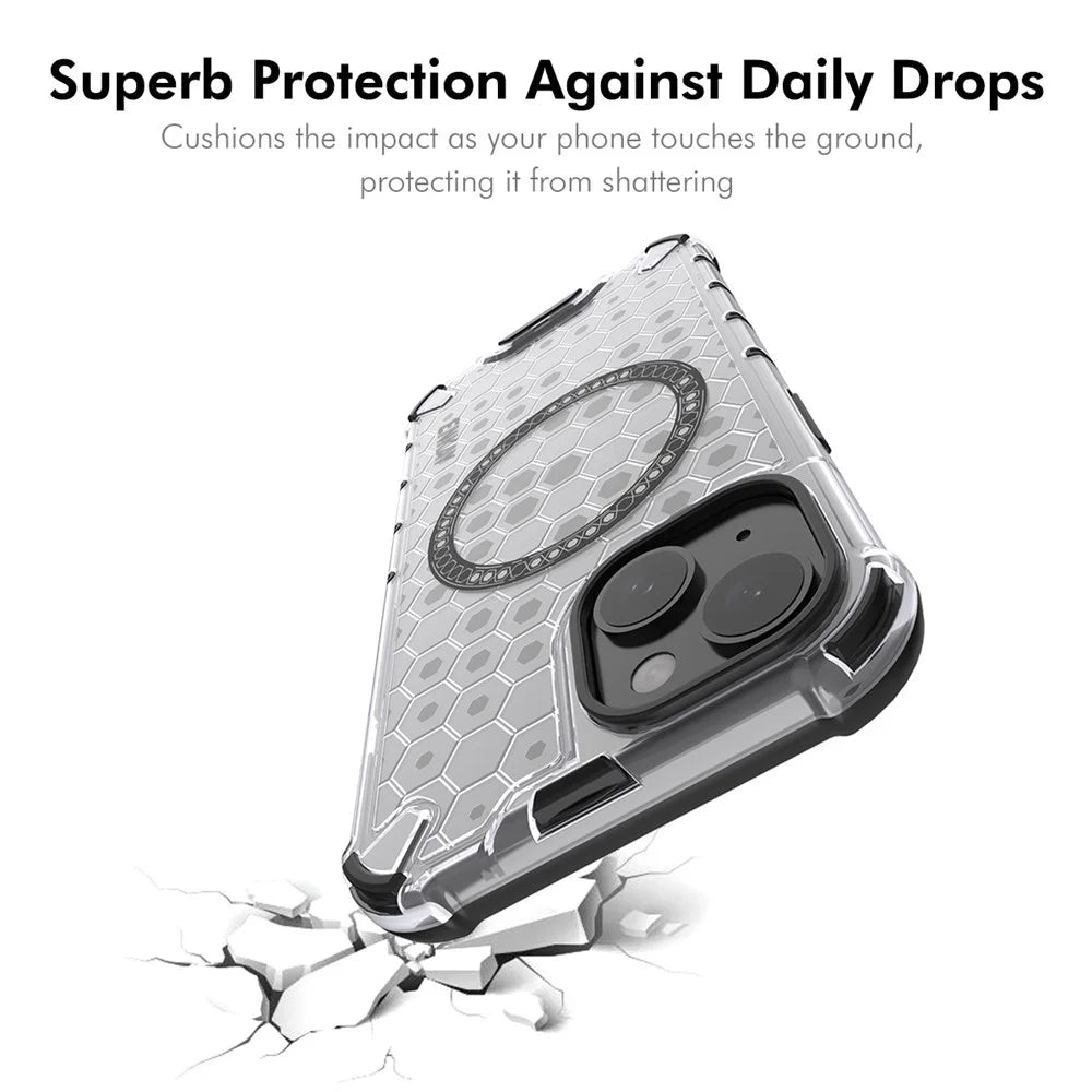 ENKAY HAT PRINCE For iPhone 14  Magnetic Case Honeycomb Design TPU+PC Phone Cover + Large Arc Edge Screen Protector - White - 5
