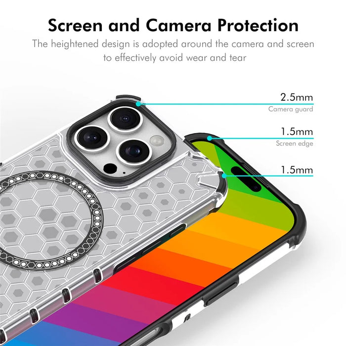ENKAY HAT PRINCE For iPhone 14 Pro Max  Magnetic Case Honeycomb Design TPU+PC Phone Cover + Large Arc Edge Screen Protector - White - 3