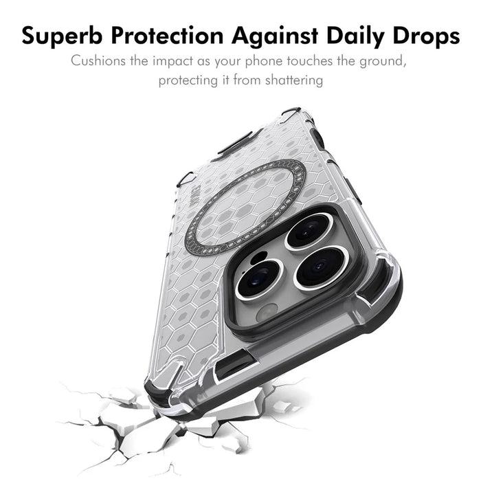 ENKAY HAT PRINCE For iPhone 14 Pro Max  Magnetic Case Honeycomb Design TPU+PC Phone Cover + Large Arc Edge Screen Protector - White - 5