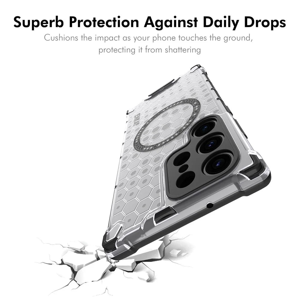 ENKAY HAT PRINCE For Samsung Galaxy S24 Ultra  Magnetic Case Honeycomb Design TPU+PC Phone Cover + 0.18mm Screen Protector - White - 5