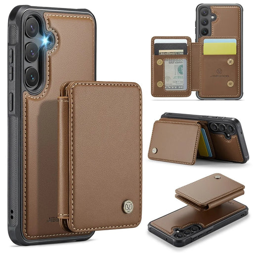 JEEHOOD J05 For Samsung Galaxy S23 FE Case Leather Mobile Cover with Detachable Magnetic Card Bag - Brown - 1