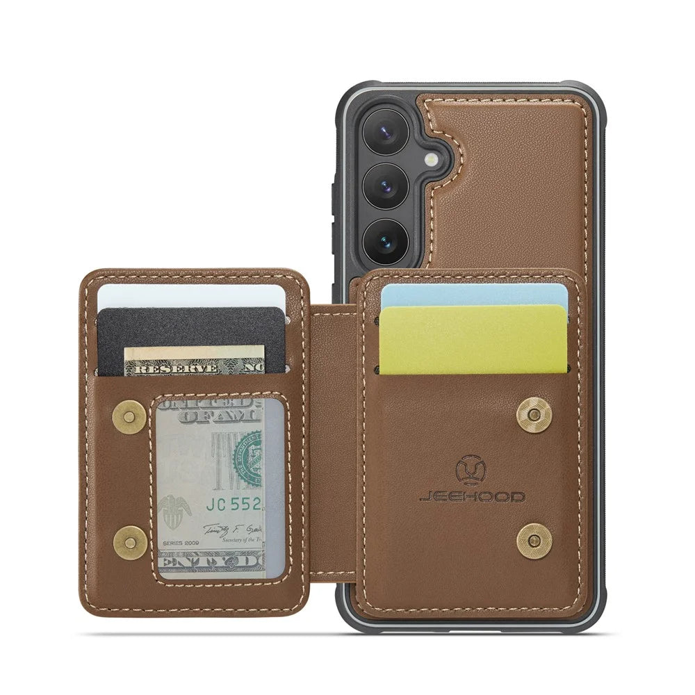 JEEHOOD J05 For Samsung Galaxy S23 FE Case Leather Mobile Cover with Detachable Magnetic Card Bag - Brown - 3