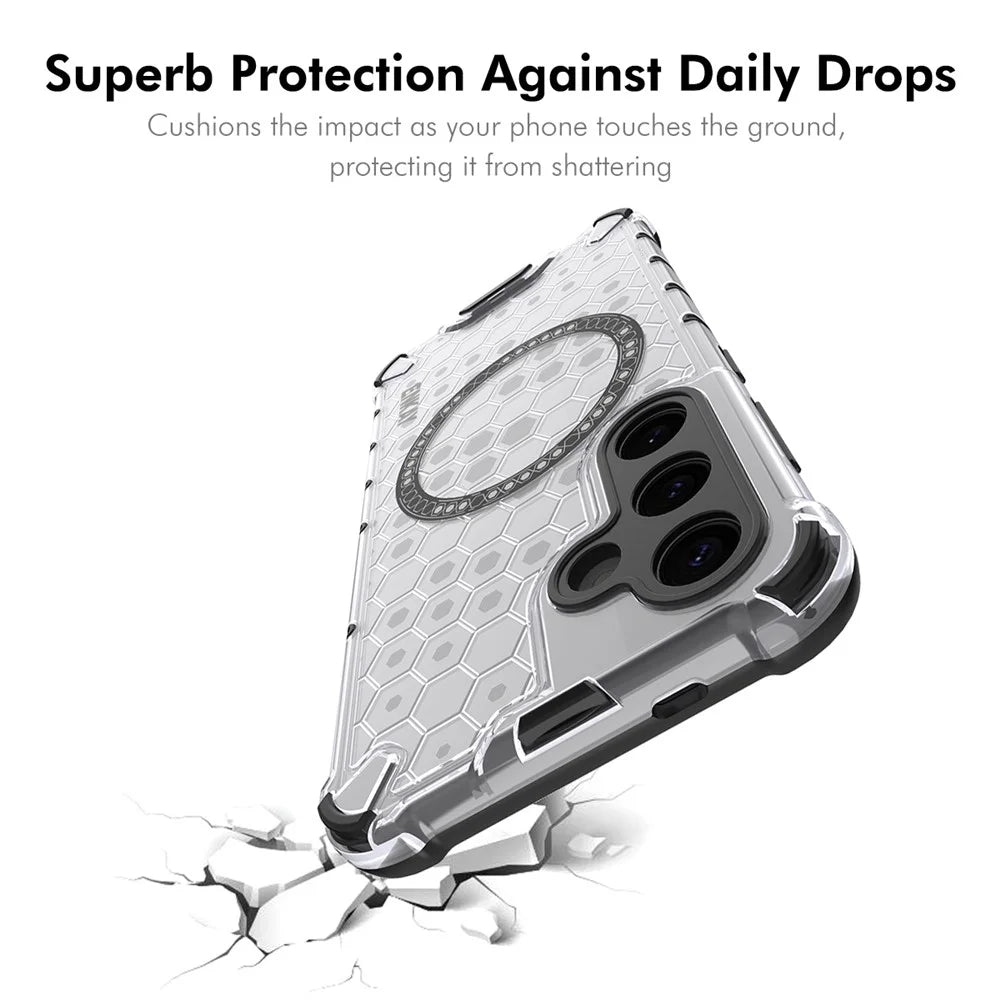 ENKAY HAT PRINCE For Samsung Galaxy S23  Magnetic Case Honeycomb Design TPU+PC Phone Cover + 0.18mm Screen Protector - White - 5
