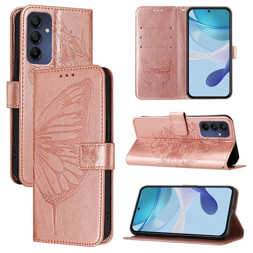 For Samsung Galaxy A16 5G / A16 4G Wallet Case with Wrist Strap Butterfly Imprint Leather Phone Cover -  Rose Gold - 1