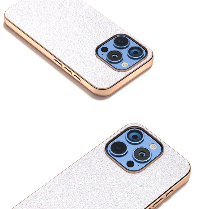 For iPhone 16 Pro Max Case Electroplating Phone Cover Colored Glitter Design PU+TPU Protective Case - Gardenia White - 2